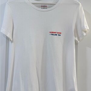 White Short Sleeve Tee with Embroidered Text